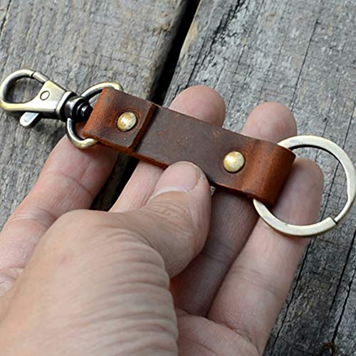 Image of JJNUSA Genuine Leather Keychain Walnut Leather Key Holder Mens Belt Key Chain Ring Fob