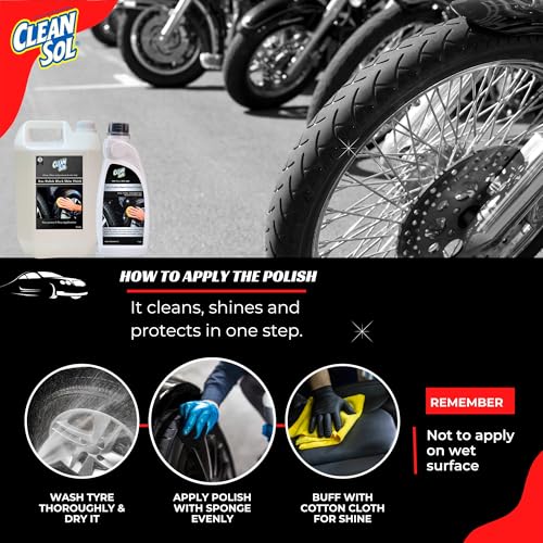 Image of Cleansol Tyre Polish Liquid for Car, Bike, Scooter & All Vehicles | High Gloss Black Shine Spray | Long-Lasting Water-Resistant Formula | 2 litre (Pack of 2)