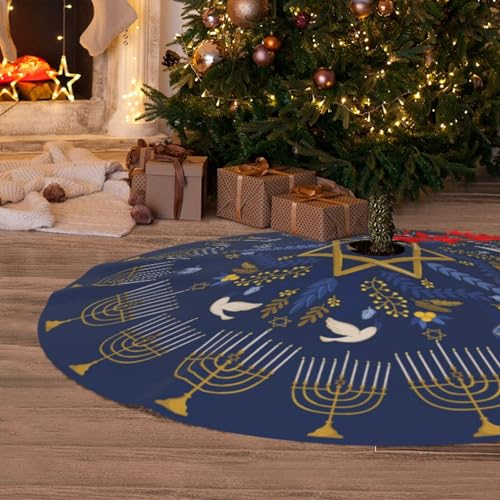 Juniissl Hanukkah Candlestick Stars Christmas Tree Skirt Funny Tree Mat For Farmhouse Xmas Holiday Party Decorations Indoor Outdoor 36 Inch thumb #5