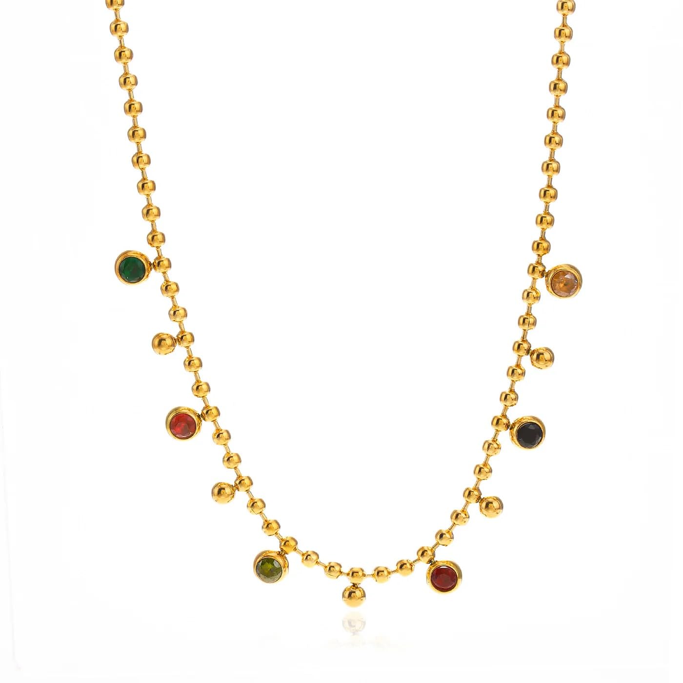 El Regalo Vintage Multistones Staineless Steel Choker Chain Necklace- Anti Tarnish, Elegant Dots Chain Choker for Women Girls (B0D4KBGVQZ) Amazon Price History, Amazon Price Tracker