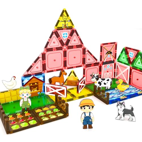 IGIVI Magnetic Tiles Farm Animals Toddler Toys, STEM Magnet Building Blocks for Kids Ages 3-5 4-8 5-7, Preschool Montessori Sensory Toys, Gifts for 3 Year Old Boys & Girls