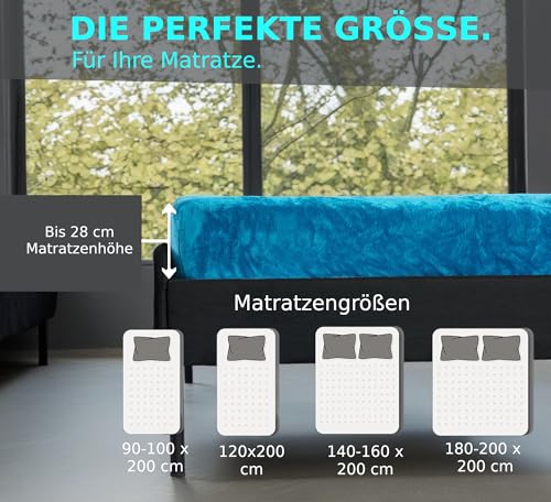 MALIKA® Premium warme Spannbettlaken Cashmere-Touch Bettlaken Jersey Fleece Spannbetttuch Laken, Farbe:Petrol, Größe:140-160 x 200 cm