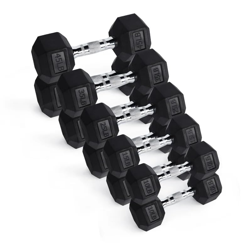 RITFIT Rubber Hex Dumbbell Set with 5-Tier Rack