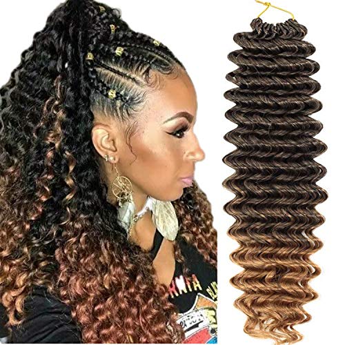 7 Packs Deep Wave Crochet Hair 22 Inch Deep wave Twist Crochet Braid Low Tempreture Kanekalon Synthetic Hair Extensions (22"7Packs,1b/27)