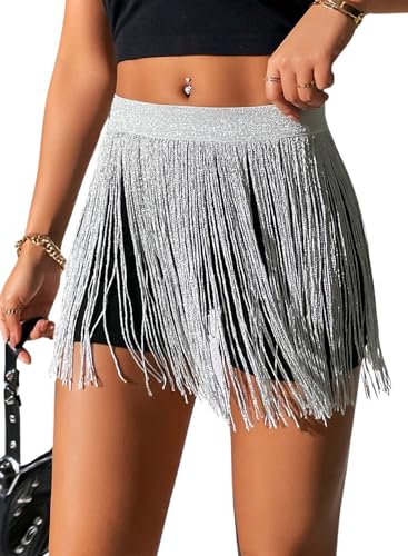 Gonna da Donna con Nappa – Festival Accessori Rave Outfit Moda Punk Frange gonne Sexy Mini Gonna Techno Skort Cintura Gotica Cintura da Sci Donna Spiaggia Tankini, Argento Glitterato, S Gonna da Donna con Nappa – Festival Accessori Rave Outfit Moda Punk Frange gonne Sexy Mini Gonna Techno Skort Cintura Gotica Cintura da Sci Donna Spiaggia Tankini, Argento Glitterato, S