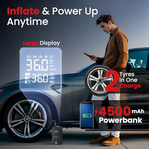 Image of Autofy AirBit 2 Years WARRANT'Y Dual Power Mode Battery & Corded [22mm Cylinder Most Heavy Duty] 140PSI Car Tyre Inflator Pump - 90W Copper Motor - 4500mAh Mobile Power Bank - 4 Mins Fast Inflation