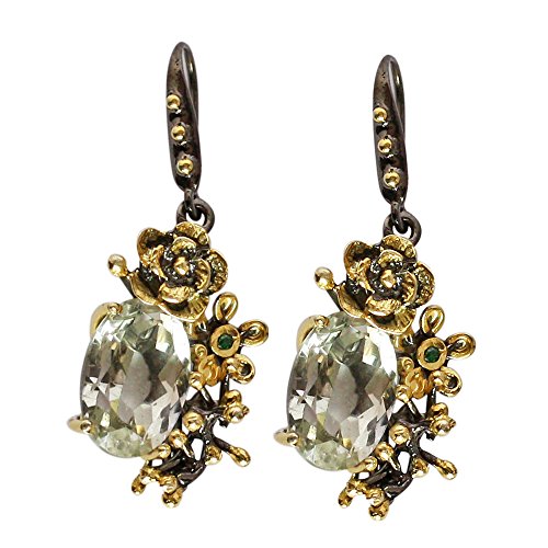 Boucles d'oreilles améthyste verte diopside chrome en pierres précieuses naturelles