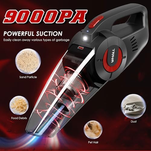 Image of whall Handheld Cordless Car Vacuums, Wet and Dry Use 9000Pa Strong Suction Vacuums, Rechargeable Portable Vacuum Cleaner with LED, Charging Dock, Lightweight Mini Vacuum for Car, Home and Office,Coral