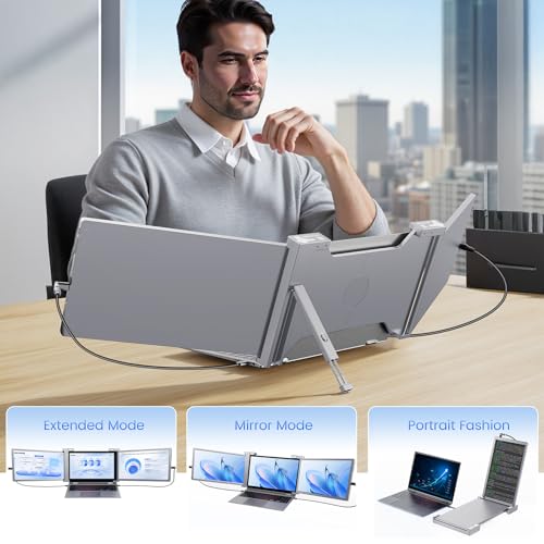 Image of 15 inch 1080P FHD Laptop Screen Extender, Portable Triple Monitor for Laptop, Compatible 15 inch-17 inch with USB-C /HDMI Port, Plug and Play for Mac /Windows /Android, Triple Screen for Multitasking