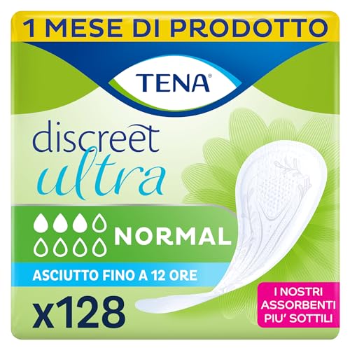 TENA Discreet Ultra Normal Pacco Scorta Mensile - Assorbenti per perdite urinarie femminili, discreti e confortevoli, 8 confezioni x 16 pezzi