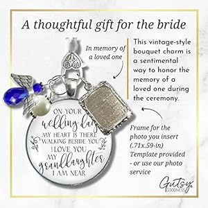Bouquet photo charm wedding memory something blue angel i know youd be here if heaven honor love one silver finish handmade bridal jewelry white glass pendant 2 frames gift message box for bride  urban country home decor