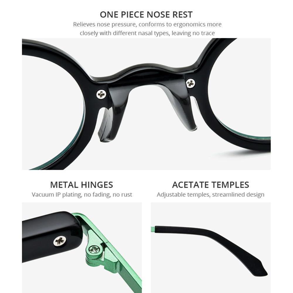 MUTYNE Montura de gafas de acetato para hombre, anteojos redondos pequeños Retro Vintage, gafas para mujer