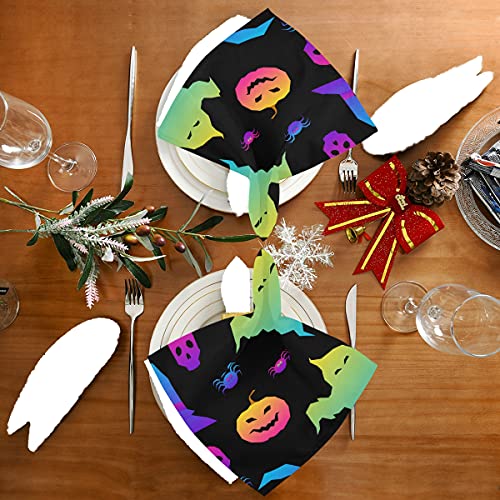 6 Packs Cloth Napkins,Washable Dinner Napkins Pumpkin Skull Spider Witch Rainbow Halloween Great For Weddings, Parties, Holiday Dinner 20In X 20In #TOP3