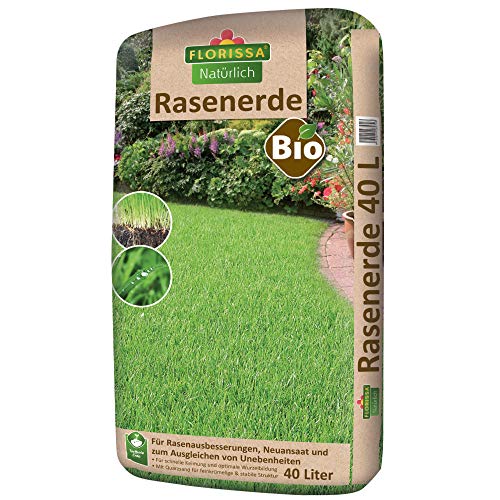 Florissa Natürlich Bio Rasenerde 40 L | torffrei | für eine gute Verwurzelung des Rasens in der Erde
