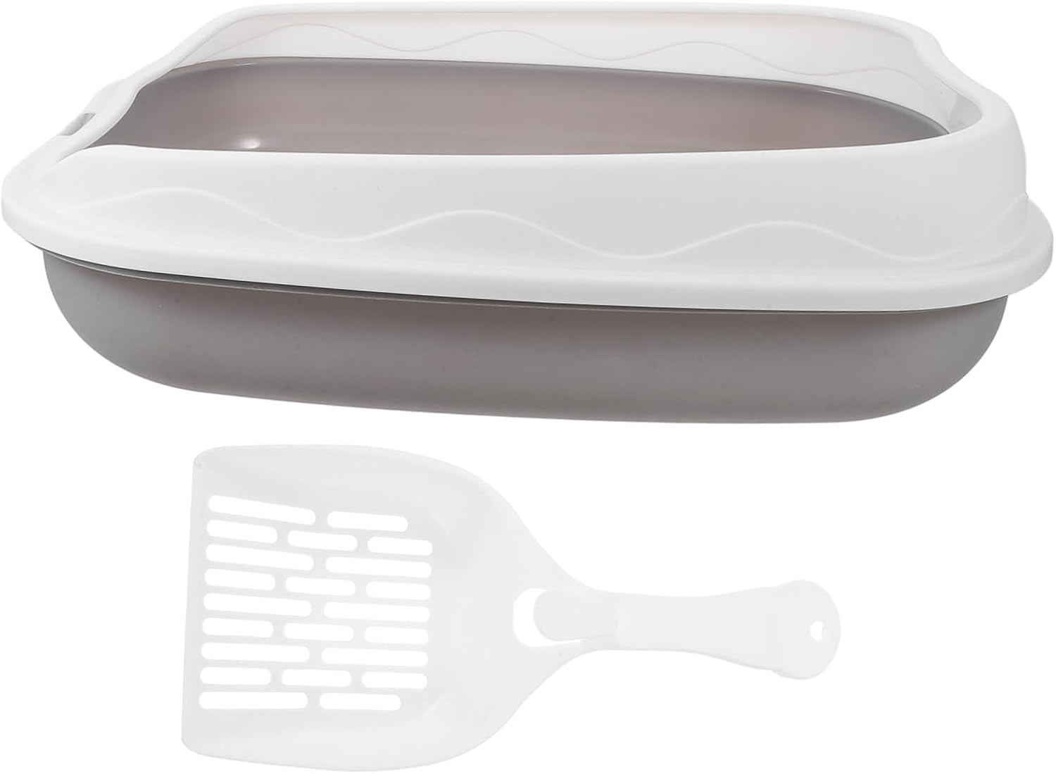 Semi-Enclosed Cat Toilet for Kittens with Low Entry Splashproof Large Capacity Litter Pan Pet Sandbox Tray for Training and Reducing Litter Scatter Gray