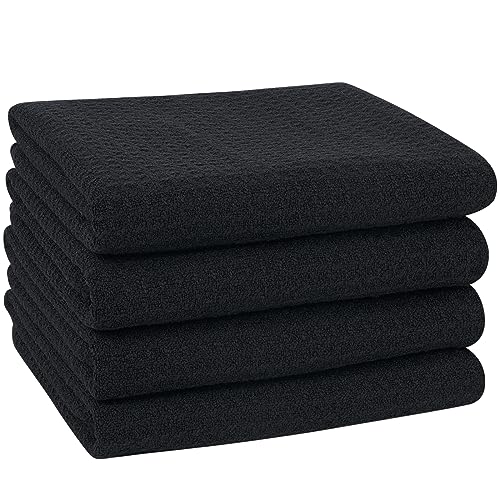 VIVOTE Serviettes de Cuisine en Microfibre,Torchons De Cuisine,Torchons à Vaisselle de qualité supérieure,torchon Cuisine,Chiffons de Nettoyage,Doux Absorbant Non Pelucheux,4 Pcs,40x60cm,Noir