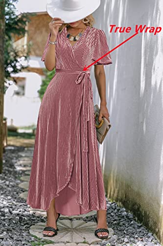 Image of BerryGo Women's Velvet V Neck Wrap Semi Formal Dress Cocktail Party Maxi Dress for Wedding Guest