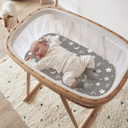 Image of Stretch Fitted Bassinet Sheet Set BROLEX 2 Pack Cradle Sheets for Bassinet Pad /Mattress,Unisex Boys Girls,Ultra Soft,Rainbow Stars