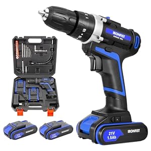 Cordless Drill, 2 Variable Speed Impact Driver 45Nm Torque, 3/8″ Keyless Chuck Drill/Driver Sets, 2 Batteries and Charger