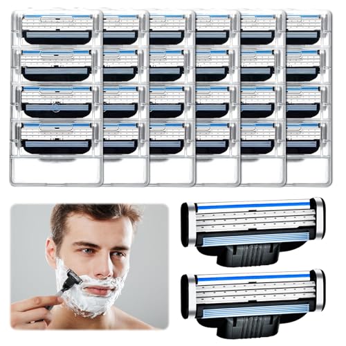 24 Piezas Cuchillas de Afeitar Mach 3, Recambios de Cuchillas Mach 3, Mach 3 Turbo Cuchillas de Recambio, Cuchillas Manuales 3 Cuchillas Recambios, Ideal para Uso Diario y Profesional