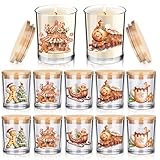 Ziliny 10 Pcs Gingerbread Man Christmas Glass Candle Jars Empty Containers Bulk 7 oz Glass Jars with Cork Lids Tins for Xmas Holiday Candle Making Storing Biscuits Tea Party Favors