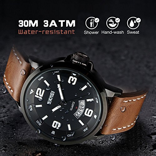 image for cofuo Mens Fashion Dress Analog Quartz Watch with Brown Leather Band U