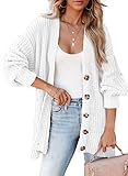SHEWIN Womens Casual Long Sleeve Button Down Open Front Lightweight Cardigan Sweaters Soft Cable Knit Fall Outfits Loose Outwear Coats,US 8-10(M),White