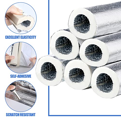 Kingdder 6 Pcs Pipe Insulation Foam Tube Self Adhesive Pipe Insulation Wrap Freezing Aluminum Foil Duct Foam Protection 15mm Thick, 1.3ft for Outdoor Solar Air Conditioning Hot Water Duct(32mm) by Kingdder - Image 4
