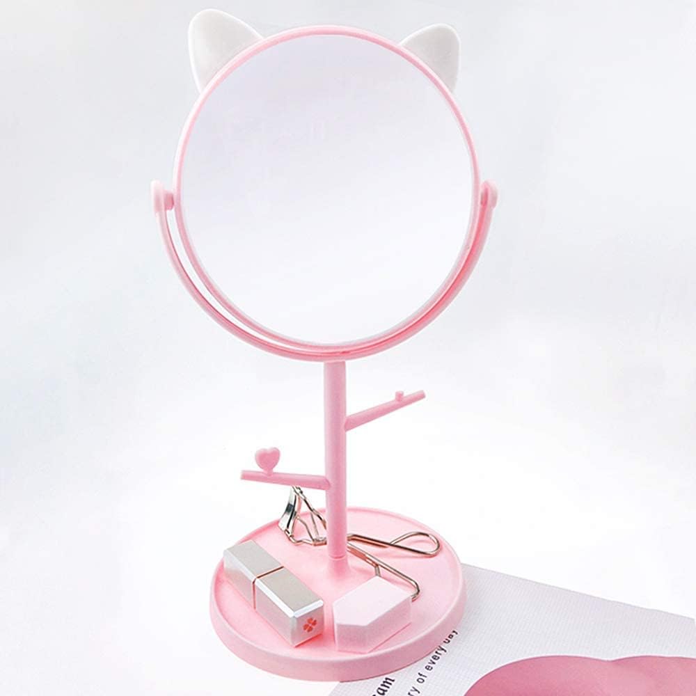 Kitten Cat Makeup Mirror with Stand for Girls, Beauty Mirror Organizer, Selfie Mirror, White (Baby Pink)-image-35