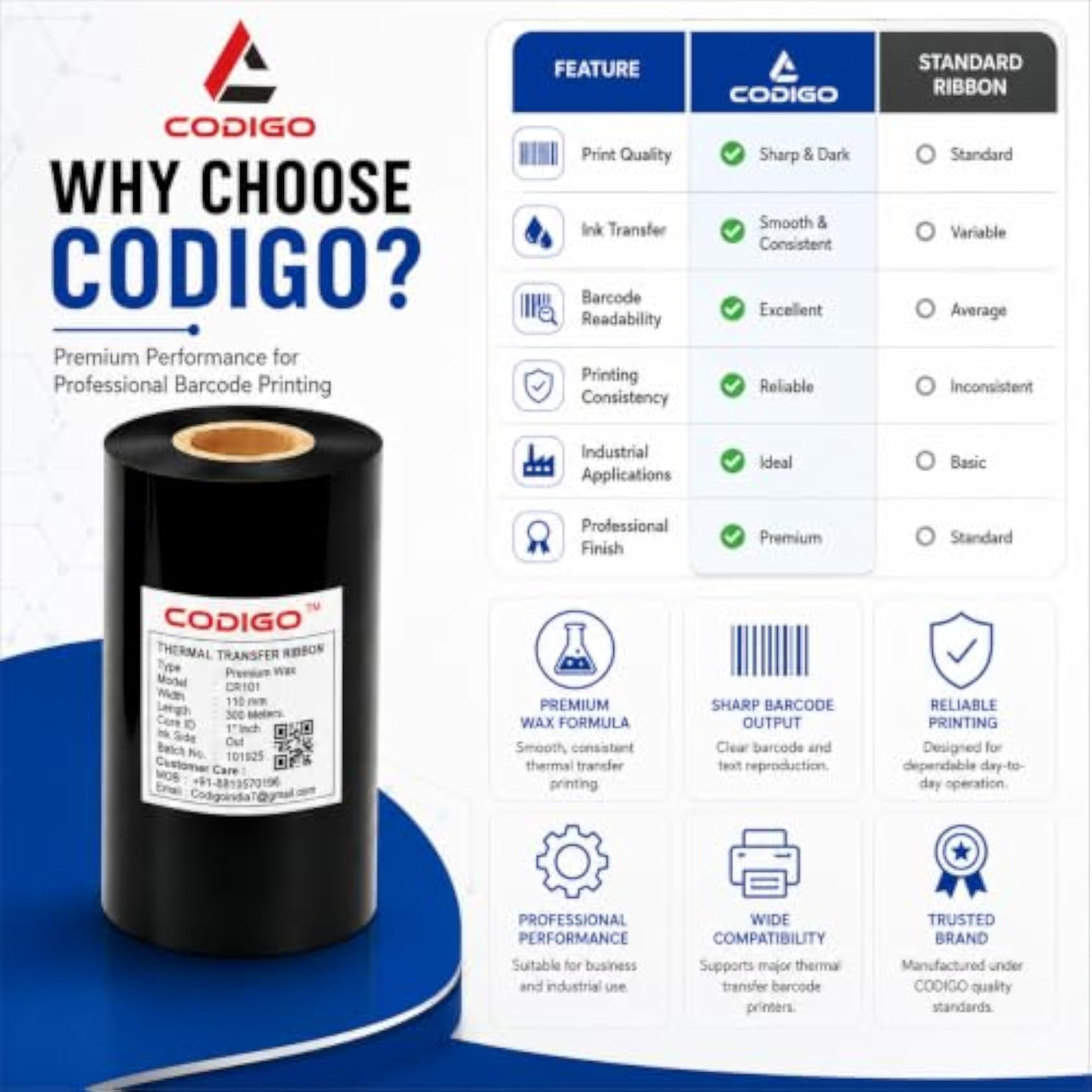 Thermal Transfer Ribbon 110mm x 300m Barcode Printer Ink
