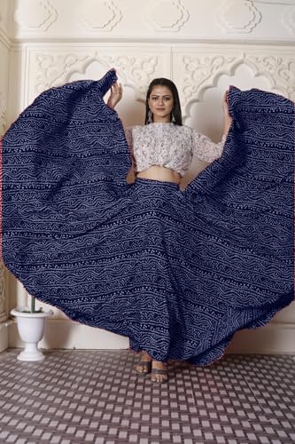 Image of Women's American Crepe Blooming Flared Long for Traditional Stitched A-line Flare Skirt for Girls with 12 Meter Flare 40inch Height
