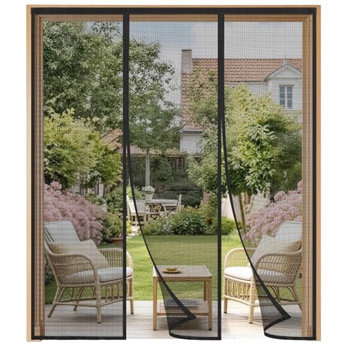 HALIDOOR Moustiquaire Porte Fenêtre 240x220cm, Magnétique Double Porte, Fermeture Automatique Sans Perçage, Anti Mouches pour Baie Vitrée Coulissante, Balcon, Terrasse et Patio, Noir