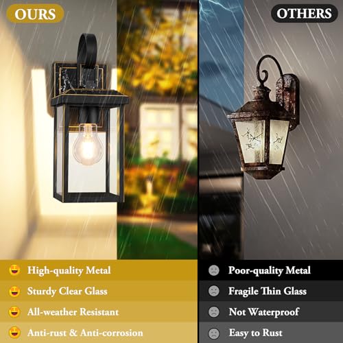 Image of BesLowe 2-Pack Outdoor Wall Light Fixtures, Modern Porch Sconces, Bronze | Waterproof, Rust-Resistant, Durable Metal with Clear Glass, Standard E26 Socket, Easy to Install
