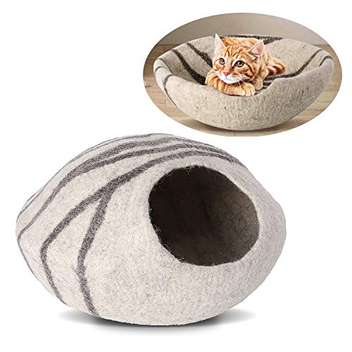 pedy 19" Cat Cave Bed Large, Premium Handmade Natural Wool Self Warming Cat