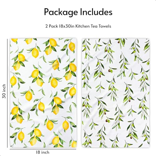 Image of Eulnars Kitchen Towels, Premium Dish Towels for Kitchen Drying, 18 inch x 30 inch Microfiber Kitchen Towel Set, Quick Dry Tea Towels, Watercolor Lemon Series, 2-Pack