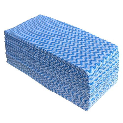 Faliuepe Disposable Cleaning Cloths Multi-Purpose Heavy Duty Disposable Dish Cloth Dish Rags for Kitchen 7.87 x 15.75 inches -50 Counts/Pack Blue