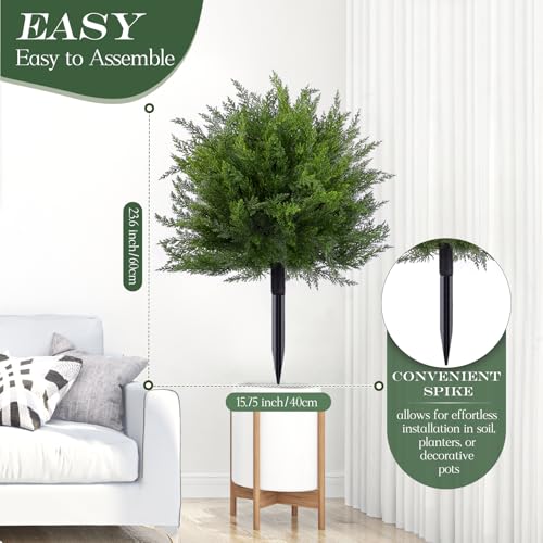Artificial Topiary Bushes for Outdoors with Spike, Boxwood Ball Fake Shrubs UV Resistant Faux Plants for Indoor Outdoor Fall Thanksgiving Halloween Decor (Cedar Topiary Ball Trees) - Image 5