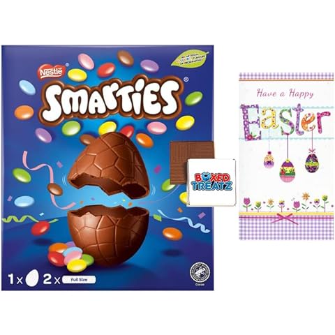 Large Easter Egg Gift Bundle, Large Smarties Easter Egg 226g With A Easter Card Easter Egg Gift For Children And Adults Easter Present Boxed Treatz (Milk Chocolate) Cover