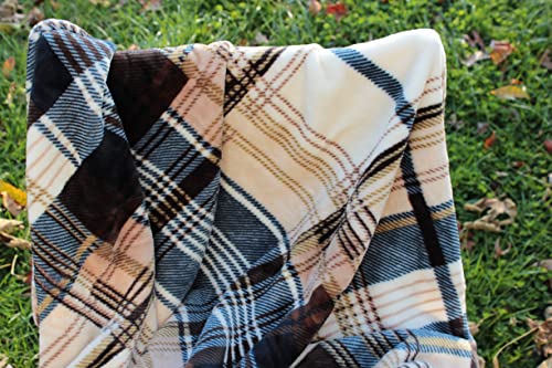 Tache Home Fashion SF5060BBS Tache Winter Cabin Blue Tan Farmhouse Super Soft Micro Fleece Tartan Plaid Plush Lightweight Dual-Sided Decorative Couch, Sofa, Travel, Lap, Bed Throw Blanket thumb #7