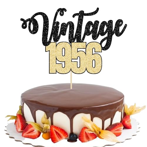Gyufise 1 Pack Vintage 1956 Cake Topper Glitter Happy 70th B