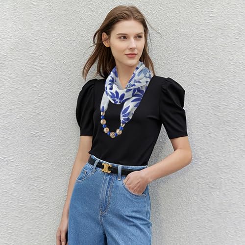 DOCILA Lightweight Chiffon Head Wrap Beanie, Fashion Print Bead Necklace Decor Sun Protection Hair Cover Summer Accessories2