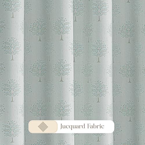 Image of Yellow Weaves 2 Pcs Jacquard Tree Eyelet Long Door Curtain - Perfect for Home, Office, Bedroom, Living Room & Balcony - 9 Feet (Sky Blue)