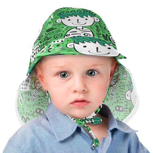KLL Baby Beach Hat Baby Boys' Hat Girls UPF 50 Neck Flap Travel Essentials Cute Boy Green Cartoon2