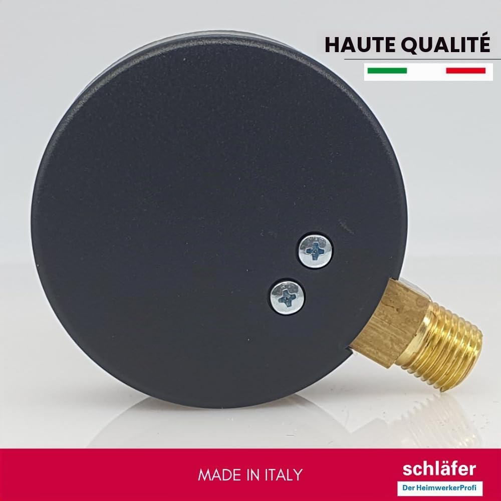 Schläfer 0930168 | Manomètre hydraulique vertical Ø 63 mm, raccord radial 1/4 ", échelle de mesure 0-10 bar, pour systèmes thermiques et contrôle de pression d'air et d'eau