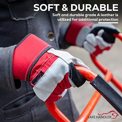 Safe Handler Supreme Rigger Gloves | Reinforced Palm, Split Grade, A Leather, Cotton Lining, Wide Safety Cuff, For Men & Women, Mechanics, Gardening, Osfm, 3 Pairs (6 Gloves) #TOP2