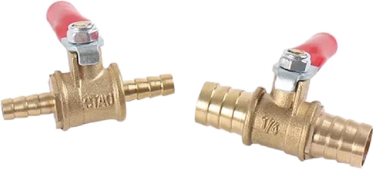 Brass Ball Valve with Hose Barb, 1/4 Inch Multi-Size Inline Shutoff Valve for Water, Oil, Gas Lines (6mm)