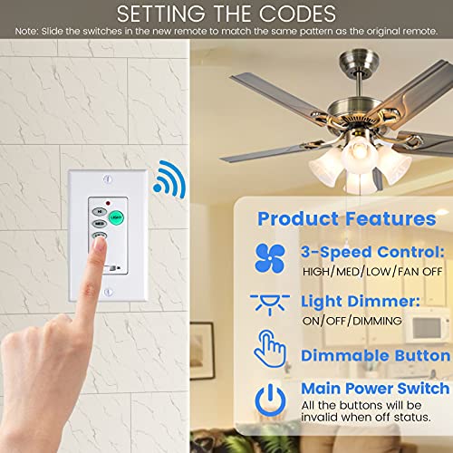 Eogifee Universal Ceiling Fan Wall Control 3 Speed Wall Mounted Fan Control Full Range Dimmer Uc-9050T Chq9051T… thumb #3