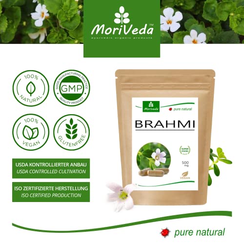 Brahmi MoriVeda Kapseln (500mg) zur Unterstützung von Gedächtnis und Konzentration