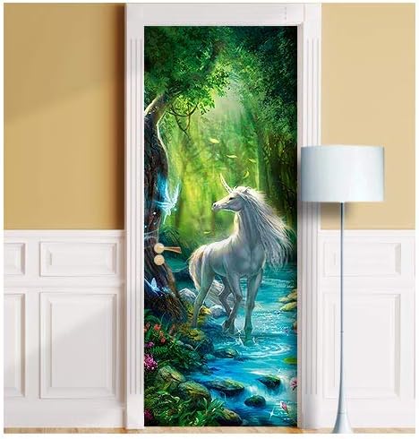 Unicorn Near Castle Door Mural. 1 Piece Sticker, Decal. Wrap, Cover. Peel and Stick, Self-Adhesive, Removable (30"x80", Variant 2)