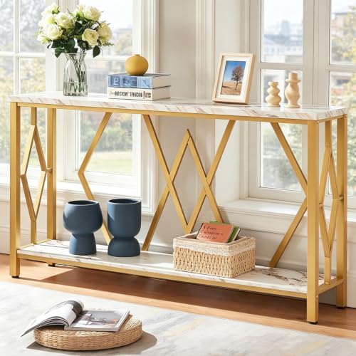 HOMISSUE 55 Inch Modern Entryway Console Table, White & Gold Faux...
